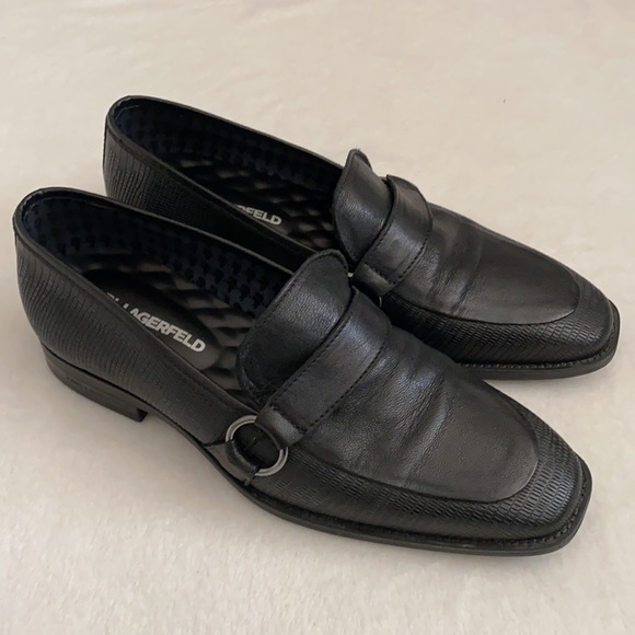 Karl Lagerfeld Paris | Textured Leather Bit Apron Toe Loafers LF1D2058 Black 7.5 - Picture 15 of 15